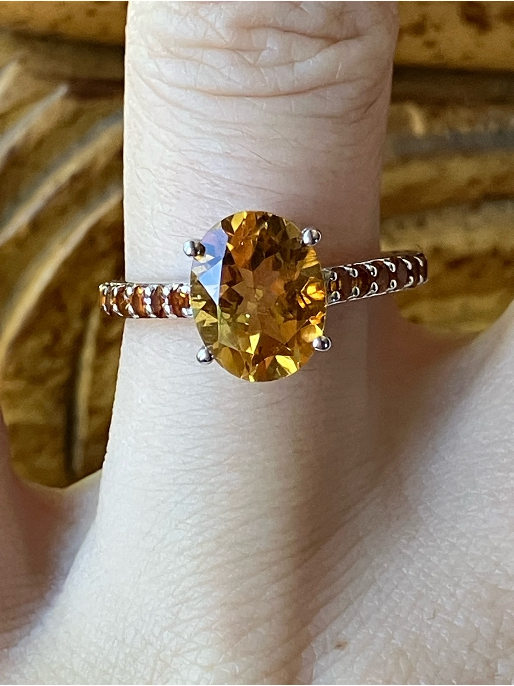 Natural Brazilian Citrine Madeira Citrine Sterling Silver Ring Size 7.75
